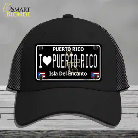 I Love Puerto Rico Black Novelty License Plate Hat Mesh / Black