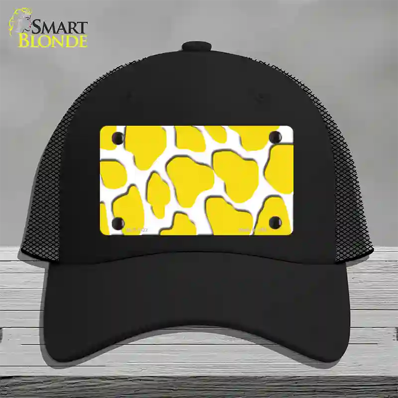 Yellow White Giraffe Novelty License Plate Hat Mesh / Black