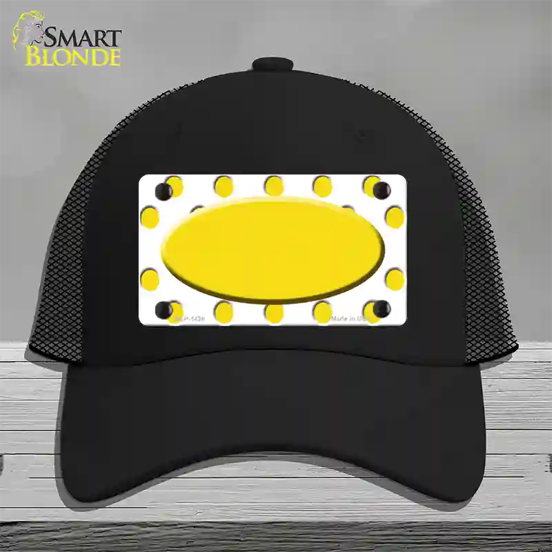 Yellow White Polka Dot Yellow Center Oval Novelty License Plate Hat Mesh / Black