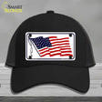 American Flag Waving White Novelty License Plate Hat Mesh / Black