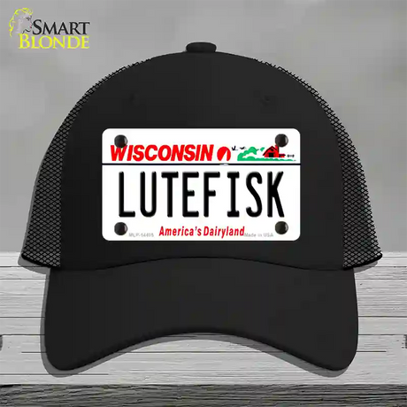 Lutefisk Wisconsin Novelty License Plate Hat Mesh / Black