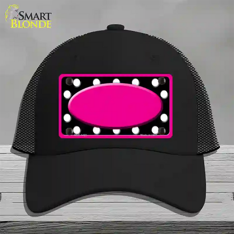 White Black Polka Dots Pink Frame And Center Oval Novelty License Plate Hat Mesh / Black