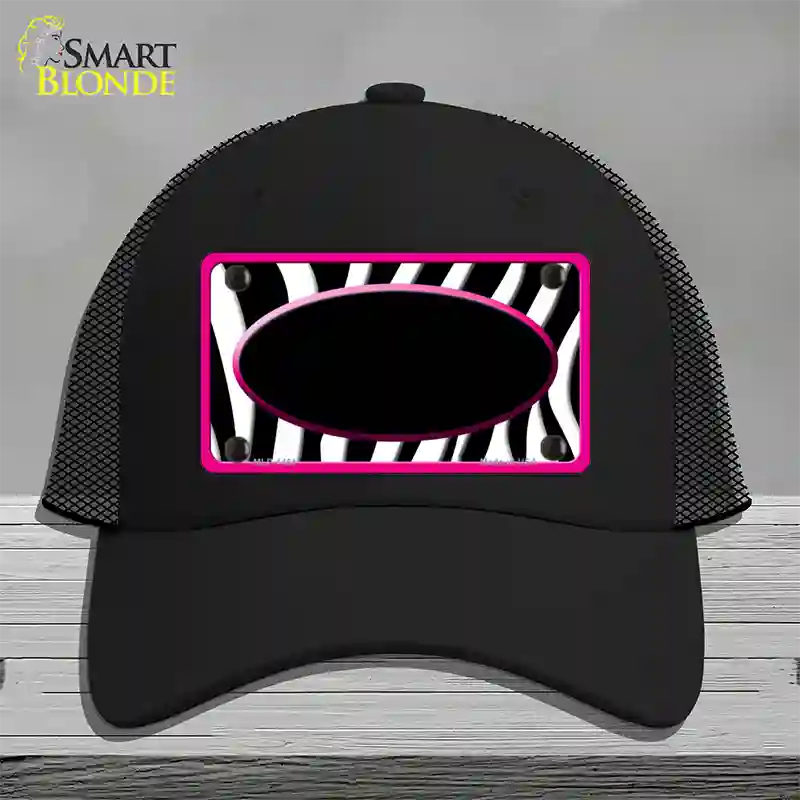 Black White Pink Zebra Center Oval Novelty License Plate Hat Mesh / Black