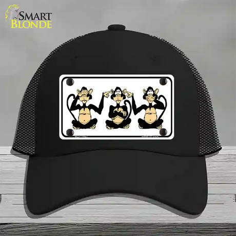 See Hear Speak Monkey Novelty License Plate Hat Mesh / Black