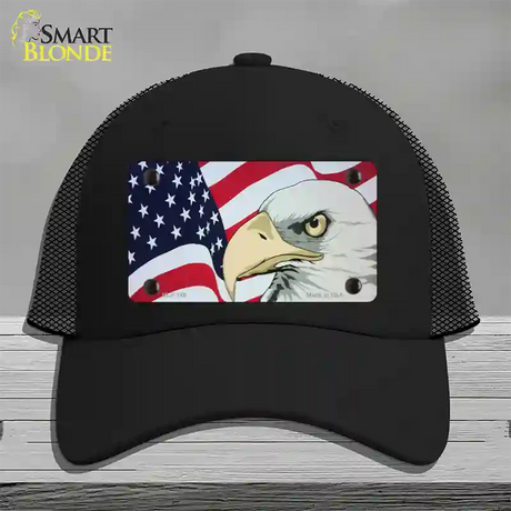 American Flag With Eagle Novelty License Plate Hat Mesh / Black