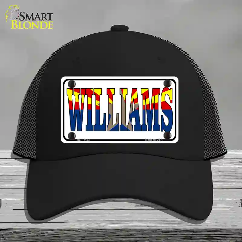 Williams Arizona Flag White Novelty License Plate Hat Mesh / Black