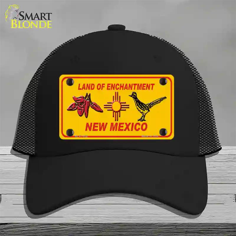 Red Chili & Road Runner Yellow New Mexico Novelty License Plate Hat Mesh / Black