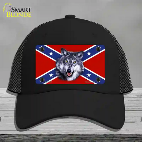 Confederate Flag Wolf Novelty License Plate Hat Mesh / Black