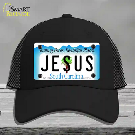 Jesus South Carolina Blue Novelty License Plate Hat Mesh / Black