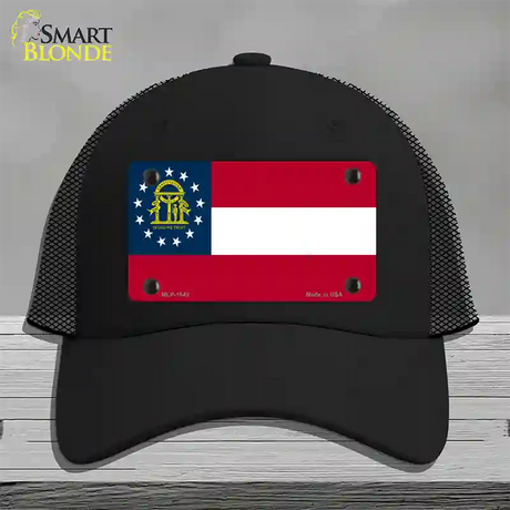 Georgia State Flag Novelty License Plate Hat Mesh / Black