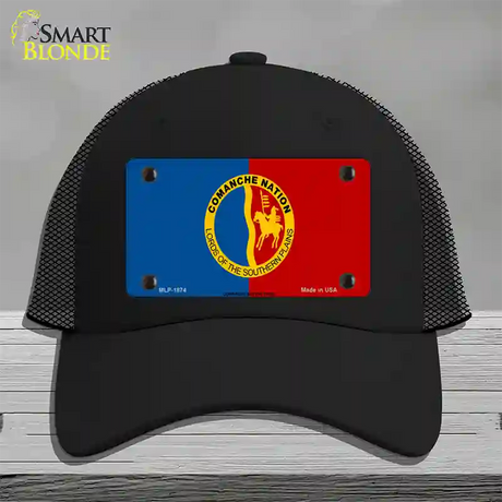 Comanche Nation Flag Novelty License Plate Hat Mesh / Black