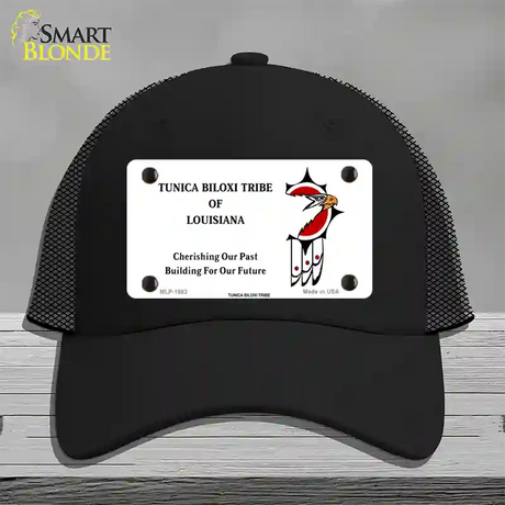 Tunica Biloxi Flag Novelty License Plate Hat Mesh / Black