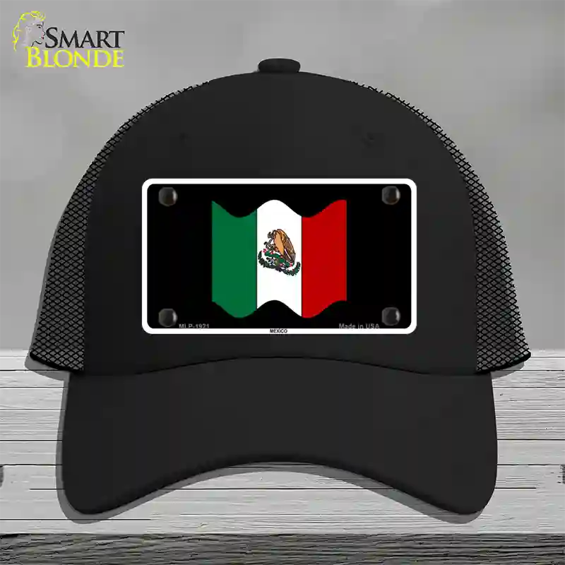 Mexico Waving Flag Novelty License Plate Hat Mesh / Black