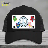 Peace Sign and Flowers Novelty License Plate Hat Mesh / Black