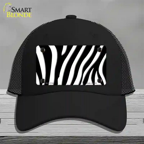 Black White Zebra Novelty License Plate Hat Mesh / Black