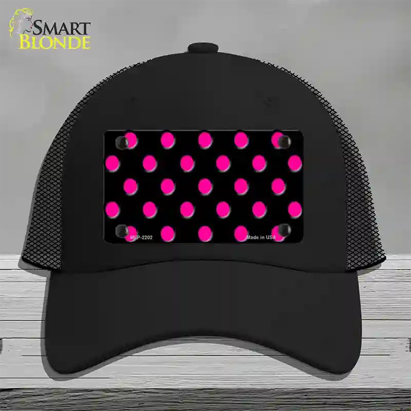 Hot Pink Polka Dots Black Novelty License Plate Hat Mesh / Black