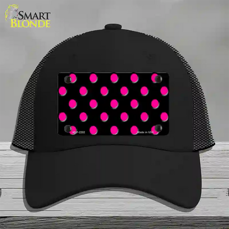 Hot Pink Polka Dots Black Novelty License Plate Hat Mesh / Black