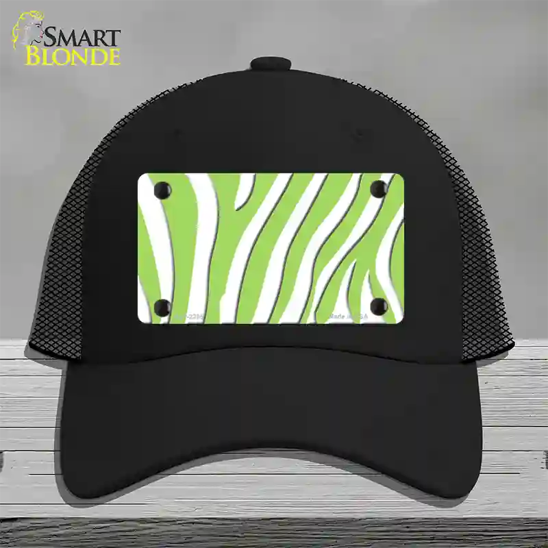 Lime Green White Zebra Novelty License Plate Hat Mesh / Black