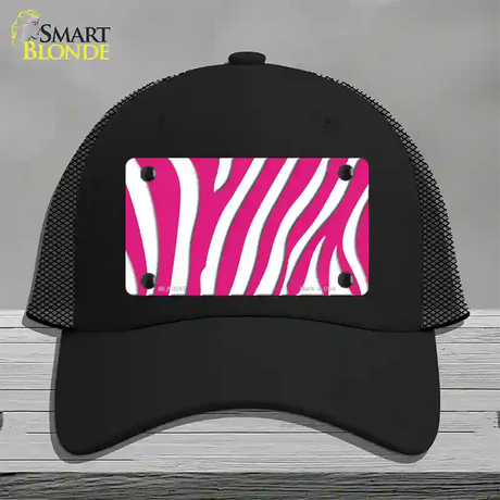 Hot Pink White Zebra Novelty License Plate Hat Mesh / Black