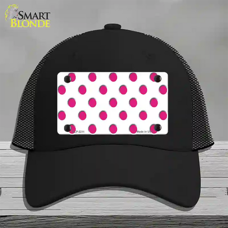 Hot Pink Polka Dots White Novelty License Plate Hat Mesh / Black