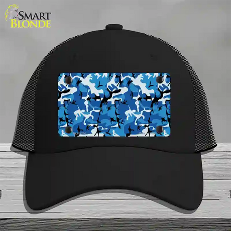 Blue Camouflage Novelty License Plate Hat Mesh / Black