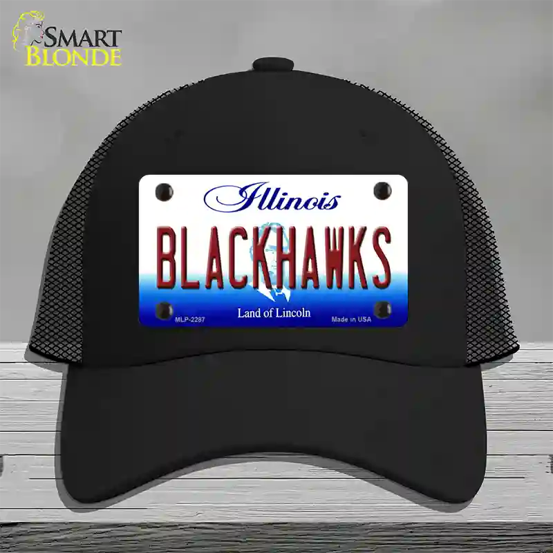 Blackhawks Illinois State Novelty License Plate Hat Mesh / Black