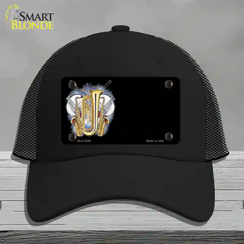 Band Musical Instruments Offset Novelty License Plate Hat Mesh / Black