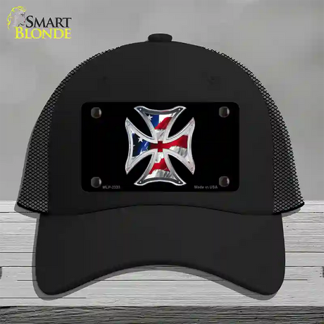 Maltese Cross Flag Novelty License Plate Hat Mesh / Black