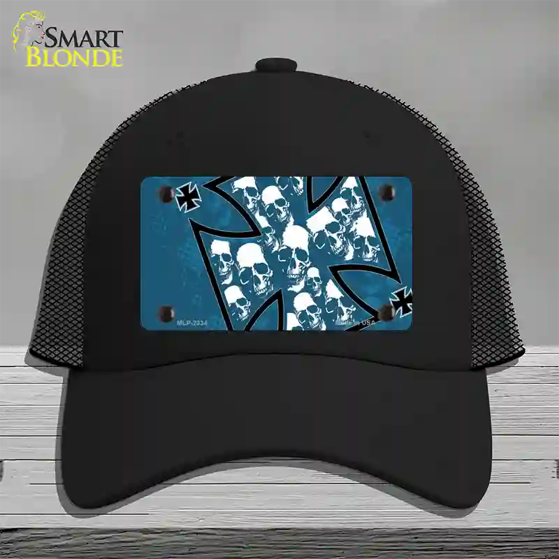 Maltese Cross Skulls Novelty License Plate Hat Mesh / Black