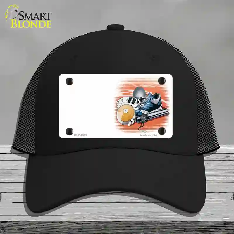 Track And Field Offset Novelty License Plate Hat Mesh / Black