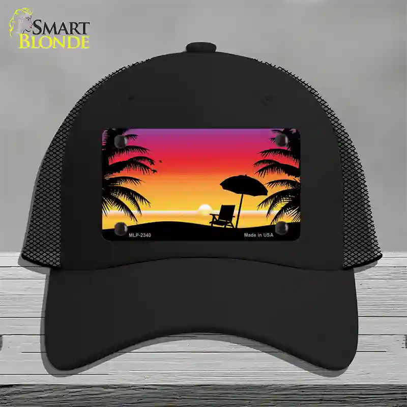 Sunset Beach Novelty License Plate Hat Mesh / Black