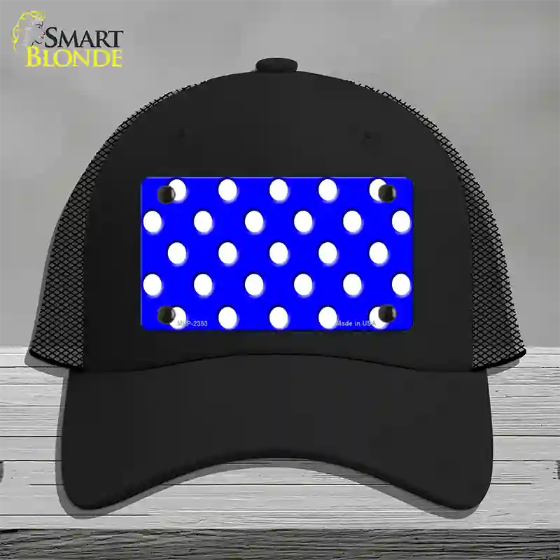 White Polka Dots Royal Blue Novelty License Plate Hat Mesh / Black