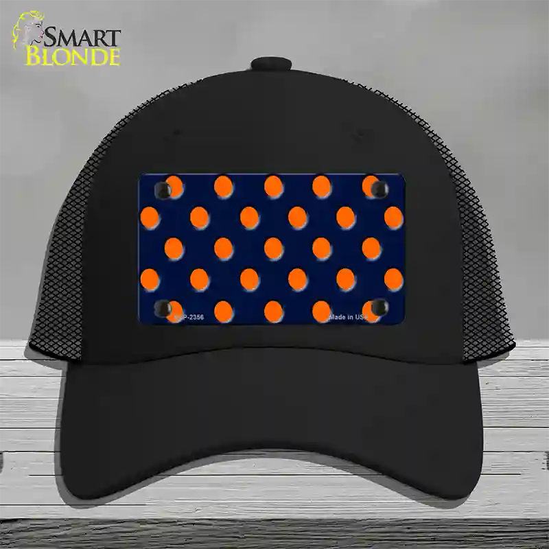 Orange Polka Dots Navy Blue Novelty License Plate Hat Mesh / Black