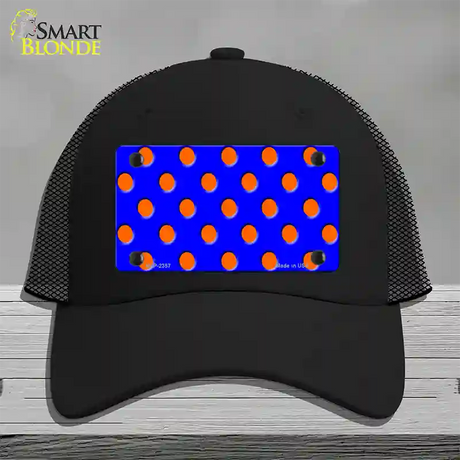 Orange Polka Dots Royal Blue Novelty License Plate Hat Mesh / Black