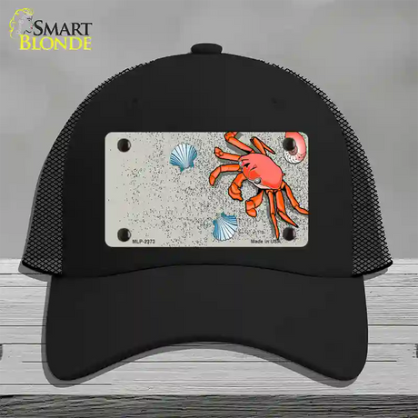 Crab And Seashells Novelty License Plate Hat Mesh / Black