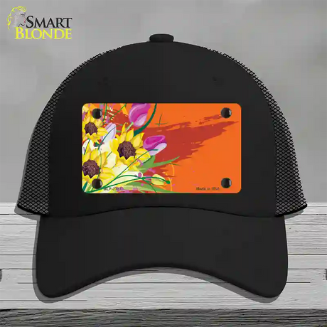 Floral Bouquet Offset Novelty License Plate Hat Mesh / Black