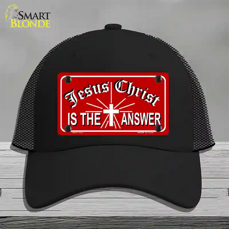 Jesus Christ Is The Answer Novelty License Plate Hat Mesh / Black