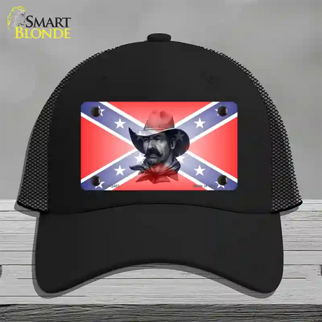 Confederate Flag Cowboy Novelty License Plate Hat Mesh / Black