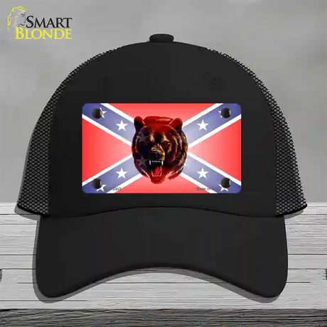 Confederate Flag Grizzly Bear Novelty License Plate Hat Mesh / Black