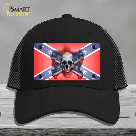 Confederate Flag Skull Novelty License Plate Hat Mesh / Black