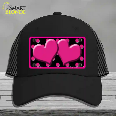 Hot Pink Black Polka Dot Hot Pink Center Hearts Novelty License Plate Hat Mesh / Black