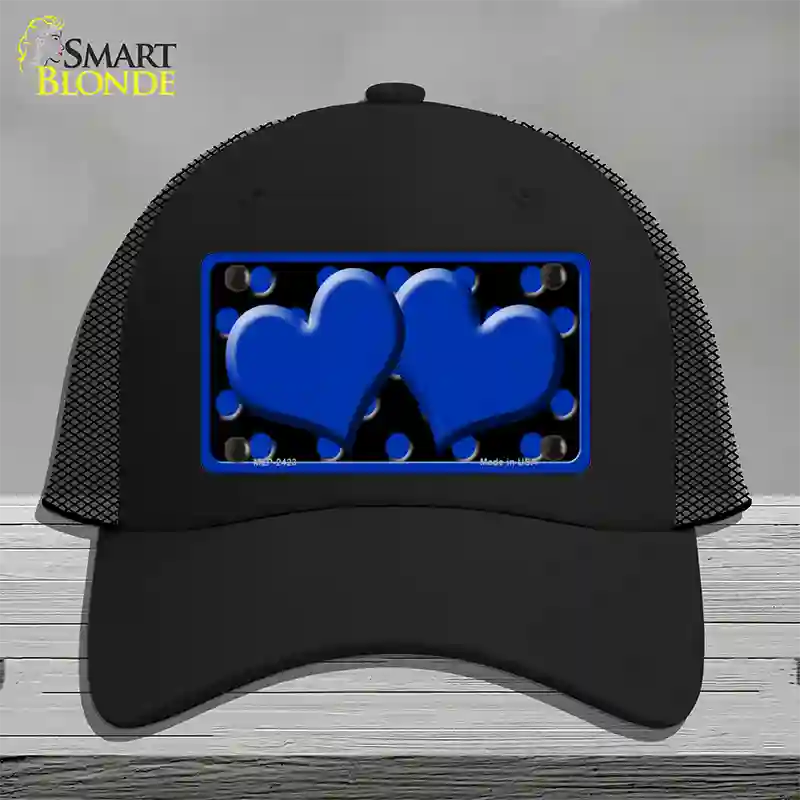 Blue Black Polka Dot Blue Center Hearts Novelty License Plate Hat Mesh / Black