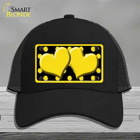 Yellow Black Polka Dot Yellow Center Hearts Novelty License Plate Hat Mesh / Black