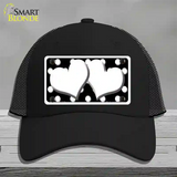 White Black Polka Dot Black Center Hearts Novelty License Plate Hat Mesh / Black