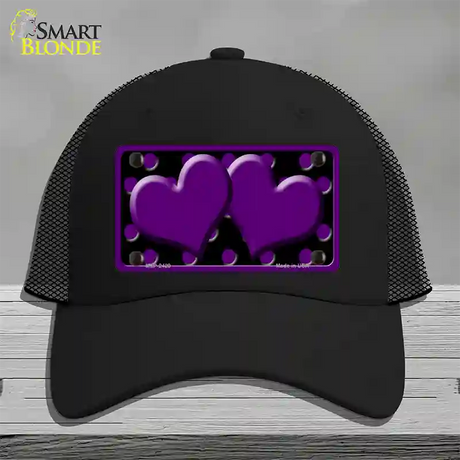 Purple Black Polka Dot Purple Center Hearts Novelty License Plate Hat Mesh / Black