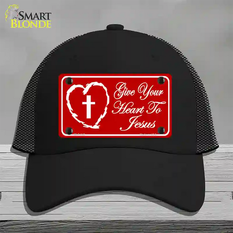 Give Your Heart To Jesus Novelty License Plate Hat Mesh / Black