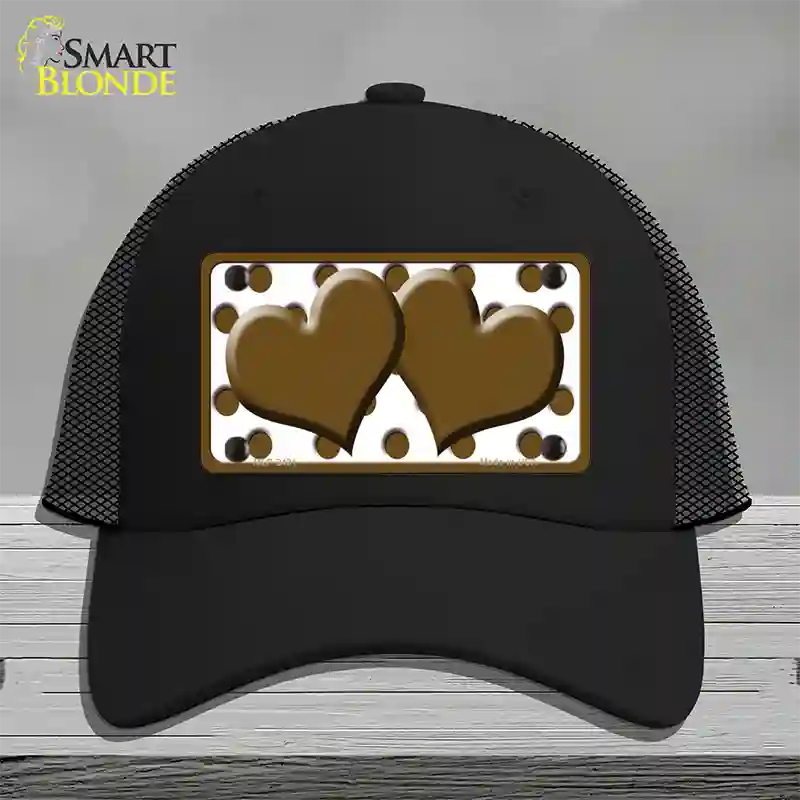 Brown White Polka Dot Brown Centered Hearts Novelty License Plate Hat Mesh / Black