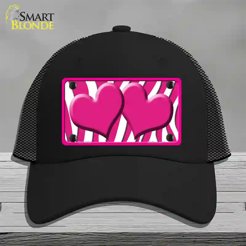 Hot Pink White Zebra Hot Pink Centered Hearts Novelty License Plate Hat Mesh / Black