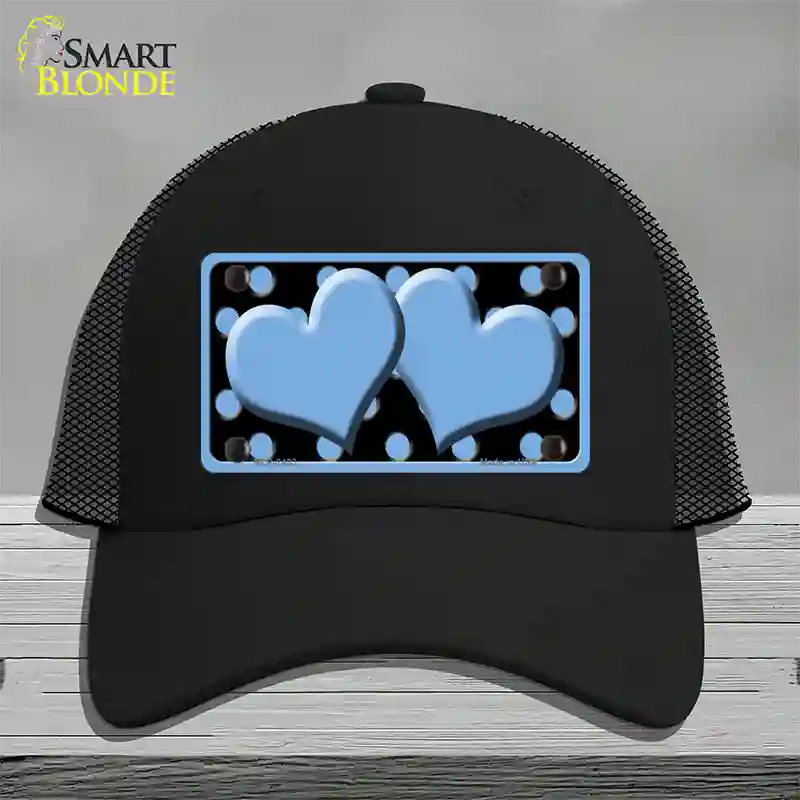 Light Blue Black Polka Dot Light Blue Centered Hearts Novelty License Plate Hat Mesh / Black