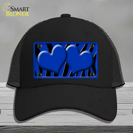 Blue Black Zebra Blue Centered Hearts Novelty License Plate Hat Mesh / Black